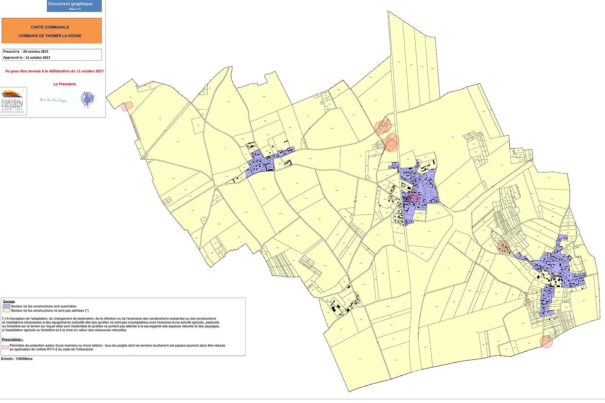 Plan de zonage de la carte communale de Thomer-la-Sôgne. Commune de Thomer-la-Sôgne (27), 2017