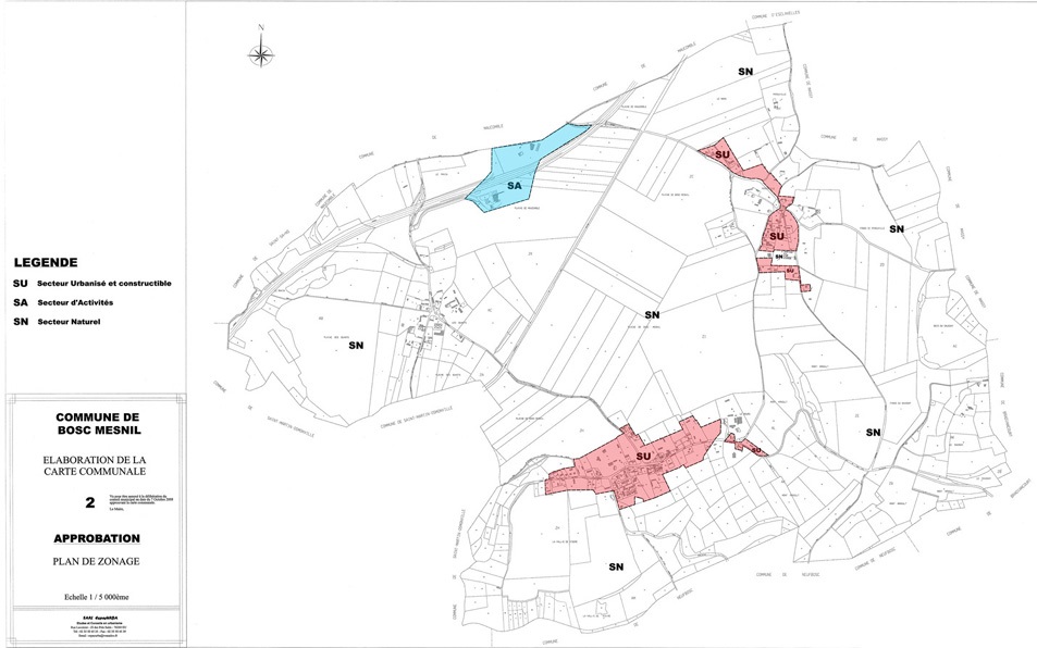 Plan de zonage de la carte communale de Bosc-Mesnil. Commune de Bosc-Mesnil (76), 2019.