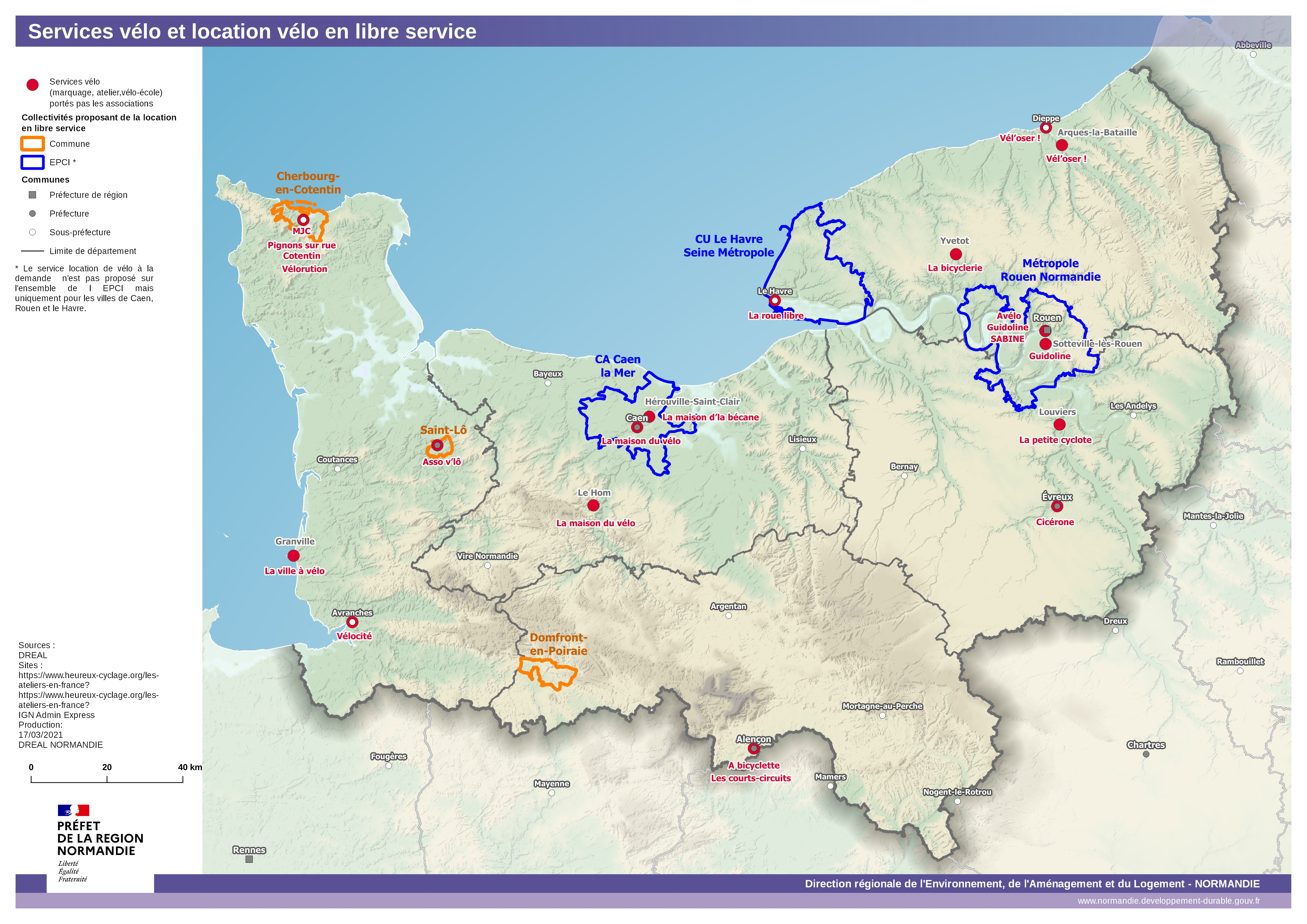 Carte des services vélo et location vélo en libre-service