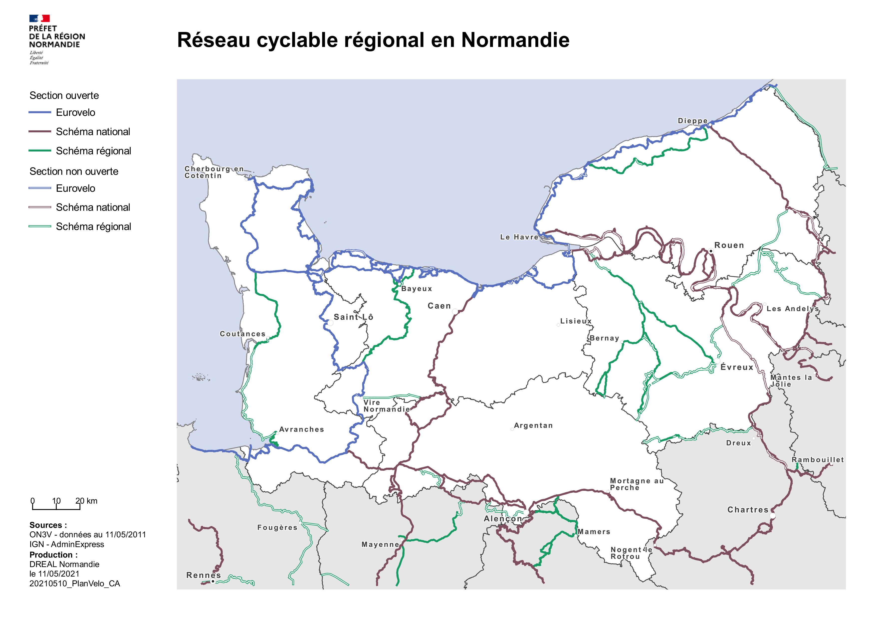 Réseau cyclable régional en Normandie