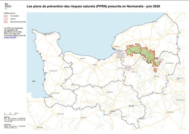 Plans de prévention des risques naturels (PPRN) prescrits en Normandie 