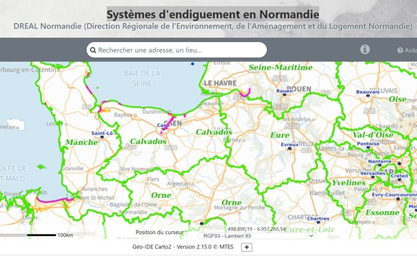 Illustration du site carte des systèmes d'endiguement en Normandie