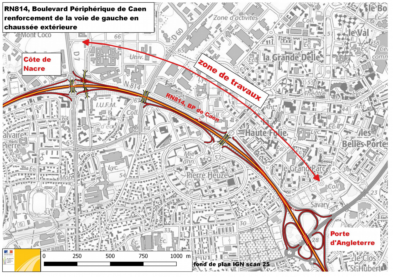 Cliquez sur l'image - Zone de travaux RN814, BP de Caen