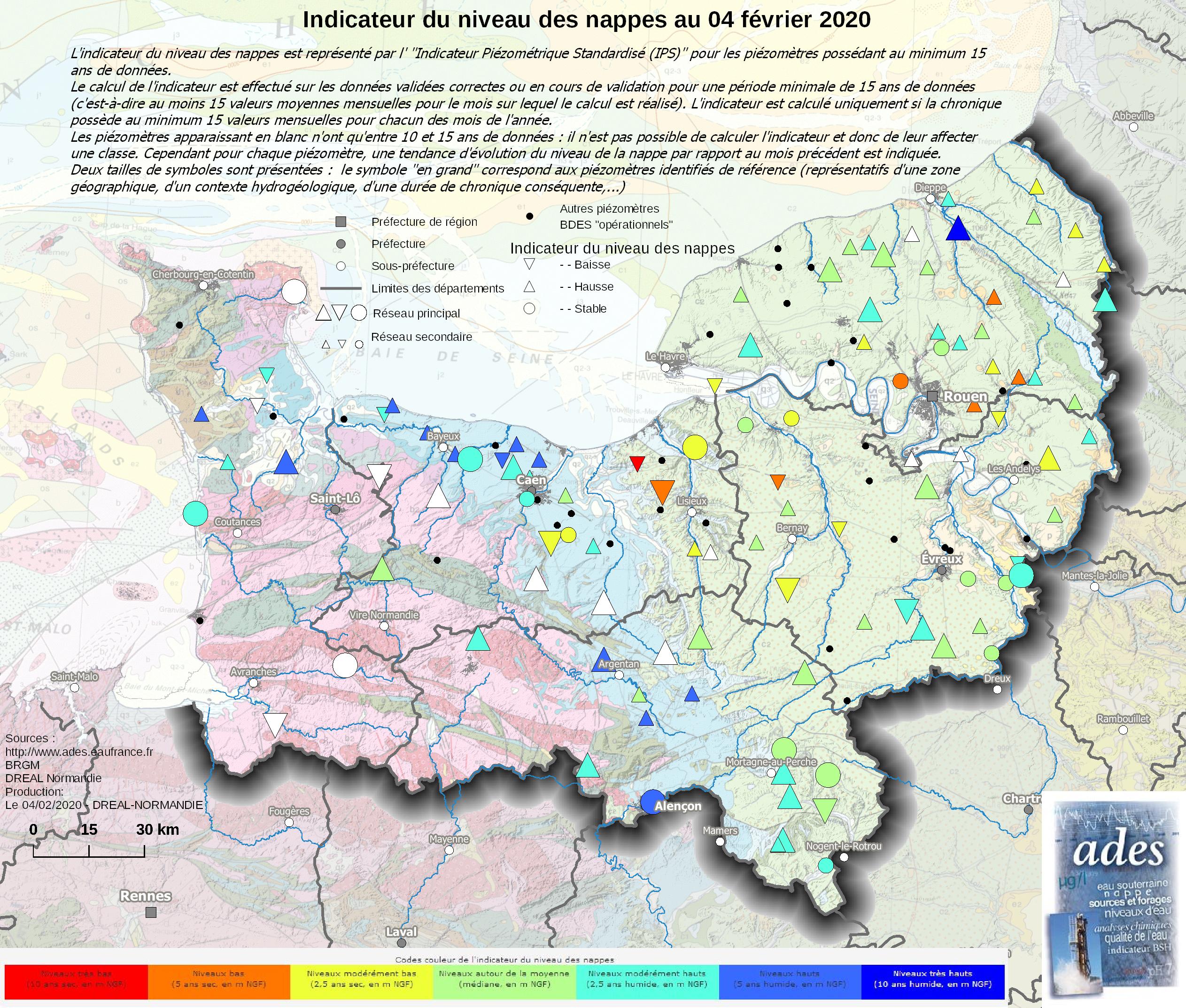 Carte de suivi des nappes au 4 février 2020