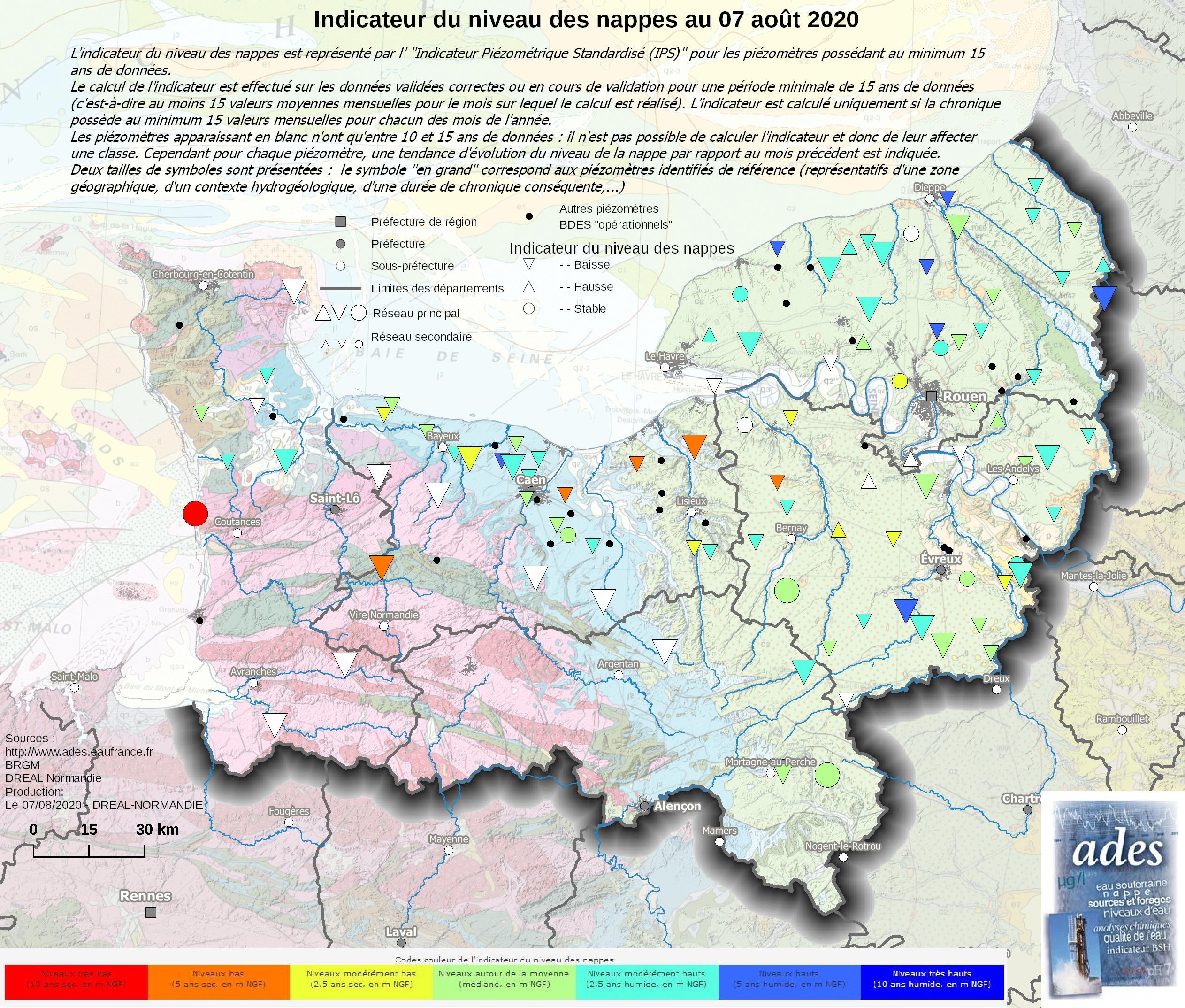 Carte de suivi des nappes au 7 août 2020