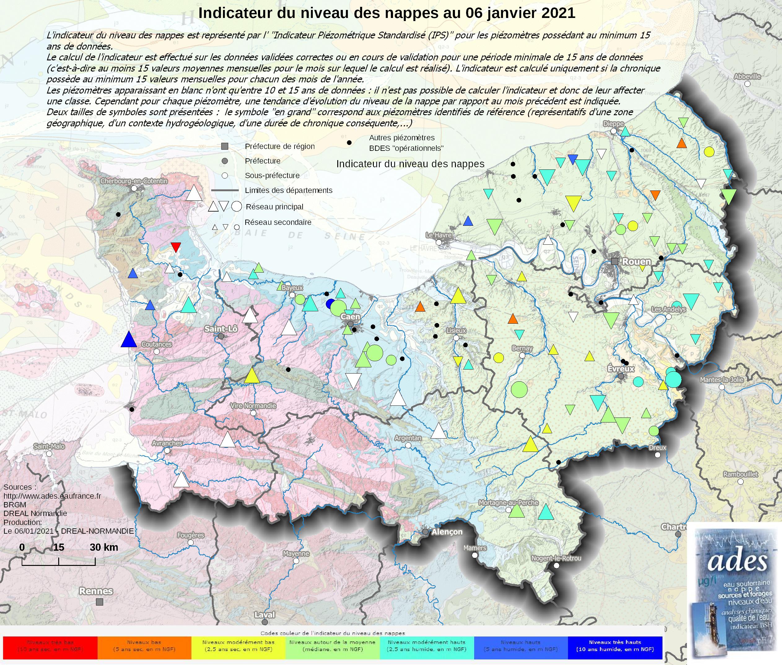 Carte de suivi des nappes au 6 janvier 2021