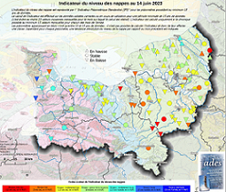 Carte de suivi des nappes au 14 juin 2023