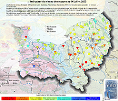 Carte de suivi des nappes au 6 juillet 2023