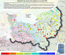 Carte de suivi des nappes au 11 août 2023