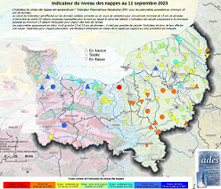 Carte de suivi des nappes au 11 septembre 2023