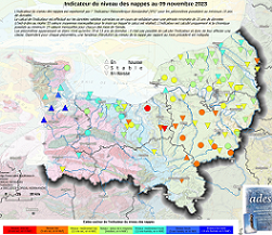 Carte de suivi des nappes au 9 novembre 2023