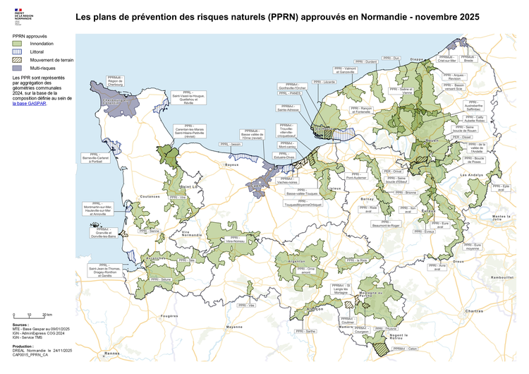 Plans de prévention des risques naturels (PPRN) approuvés en Normandie