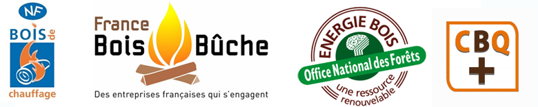 Logos gages de qualité : Bois de chauffage, France bois bûche, Energie bois, CBQ+