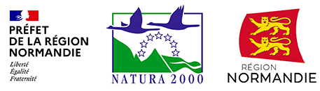Logo du préfet de région Normandie, logo Natura 2000 et logo de la région Normandie