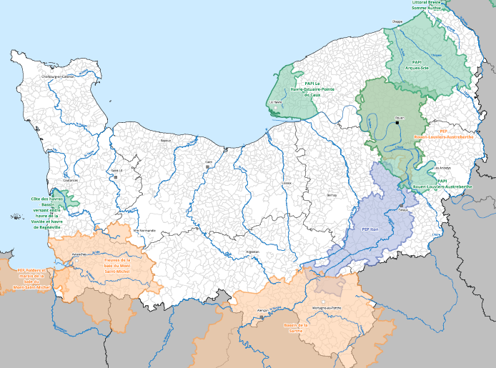 Carte des PAPI en Normandie (2025) Carte des PAPI en Normandie (2025)